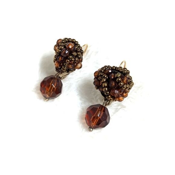 Liz Claiborne Jewelry - Vintage Liz Claiborne Brown Beaded Pierced Earrings